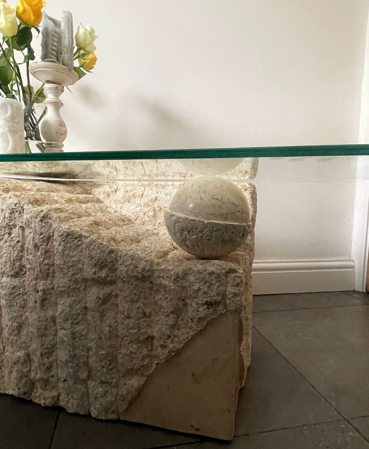 Vintage postmodern tessellated stone coffee table best sale