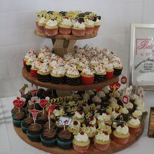 3 Tier Cupcake Display Solid Wood Rustic Modern Serving Platter Cupcake Tower Bakery Display Stand image 1