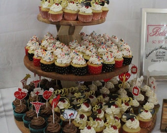 3 Tier Cupcake Display ~ Solid Wood ~ Rustic Modern Serving Platter ~ Cupcake Tower ~ Bakery Display Stand