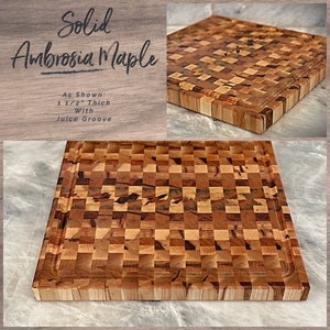 End Grain Cutting Board Maple Large Cutting Board with Juice Groove Handmade Choose From Beautiful Ambrosia Maple, Cherry, Hickory, & Oak