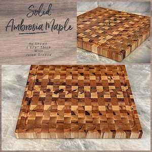 Maple End Grain Cutting Board with Juice Groove Large Cutting Board Handmade Choose From Beautiful Ambrosia Maple or Mixed Cherry & Maple