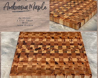 Maple End Grain Cutting Board with Juice Groove Large Cutting Board Handmade Choose From Beautiful Ambrosia Maple or Mixed Cherry & Maple