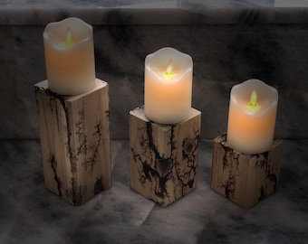 Electrocuted Wood Candle Sticks Fractal Art Lichtenberg Wooden Pillar Candle Holders Valentines Day Gift for Her