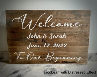 3D Personalized Wedding Welcome Sign - 20" x 30" Welcome To Our Wedding - 20x30 Welcome To Our Beginning - Hard Wood Wedding Welcome Sign