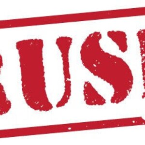 May include: Red rectangular stamp with the word "RUSH" in white letters.
