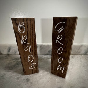 3D Personalized Bride and Groom Wedding Table Decor - Carved Wooden Bride and Groom Bridal Table Candle Pillars - Bride & Groom Centerpiece