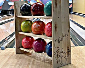 Custom Bowling Ball Rack Complete Bowling Ball Storage Solution Sturdy Solid Hard Wood Construction