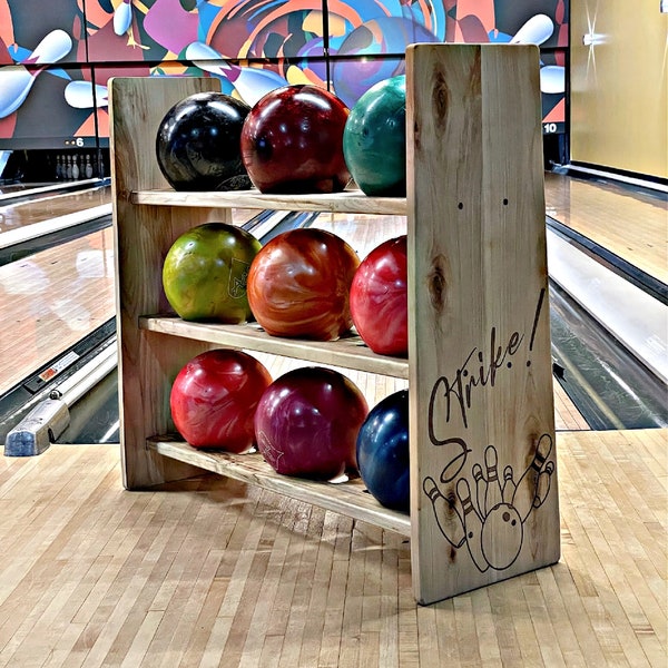 Custom Bowling Ball Rack Complete Bowling Ball Storage Solution Sturdy Solid Hard Wood Construction