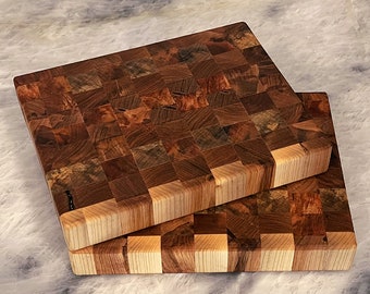 Handmade End Grain Cutting Board: Ambrosia Maple, Cherry, Hickory, Oak