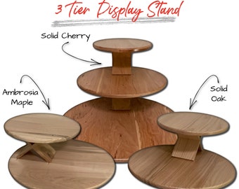 3 Tier Wood Display Stand ~ Solid Wood ~ Rustic Modern Wooden Serving Tray ~ Portable Shelf for Craft Fair, Vendor Market, etc