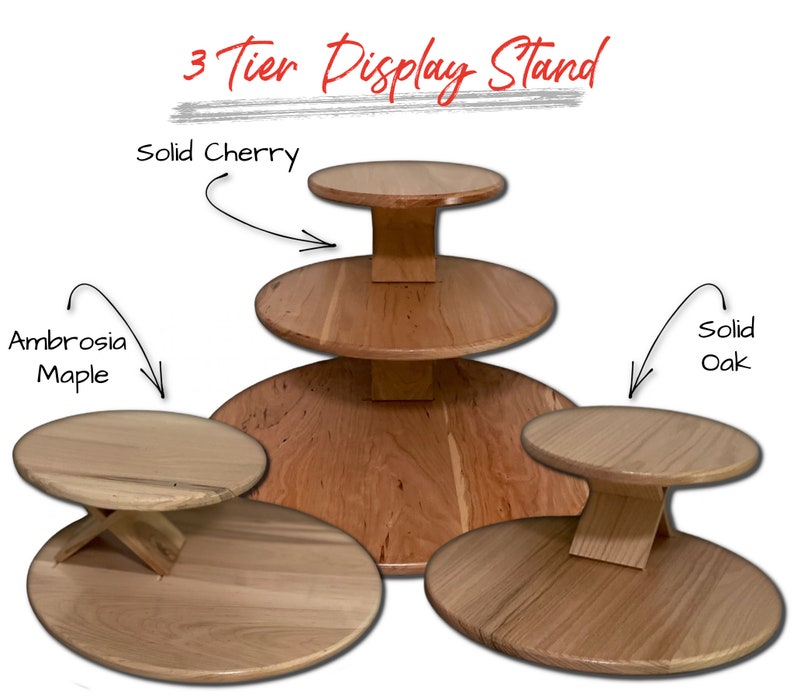 3 Tier Cupcake Display Solid Wood Rustic Modern Serving Platter Cupcake Tower Bakery Display Stand image 3