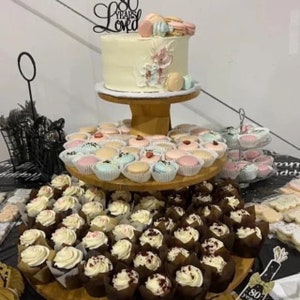 Cupcake Display ~ Solid Wood Wedding Cake and Cupcake Stand ~ Rustic Modern Cookie and Cupcake Tower ~ Bakery Display Stand ~ Dessert Table