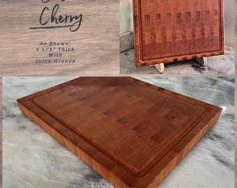 Personalized Cherry End Grain Cutting Board Juice Groove Large Cutting Board Handmade Choose From Beautiful Cherry or Mixed Cherry & Maple