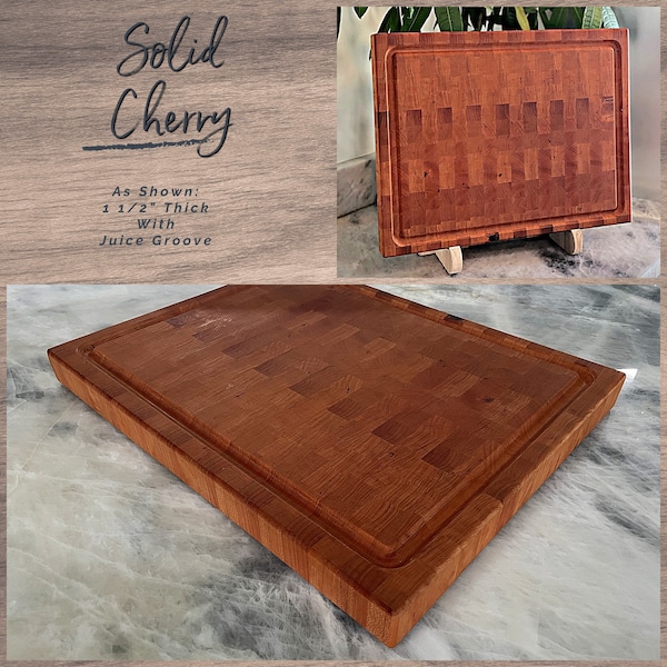 Personalized Cherry End Grain Cutting Board Juice Groove Large Cutting Board Handmade Choose From Beautiful Cherry or Mixed Cherry & Maple