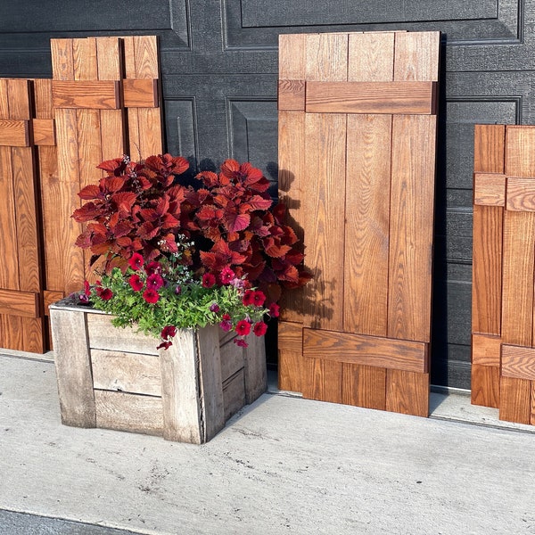 Cedar Board & Batten Shutters: Hand Crafted Rustic Hardwood Pair