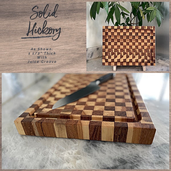 Large Solid Hickory End Grain Cutting Board Butcher Block with Juice Groove Large Cutting Board Handmade Chopping Block