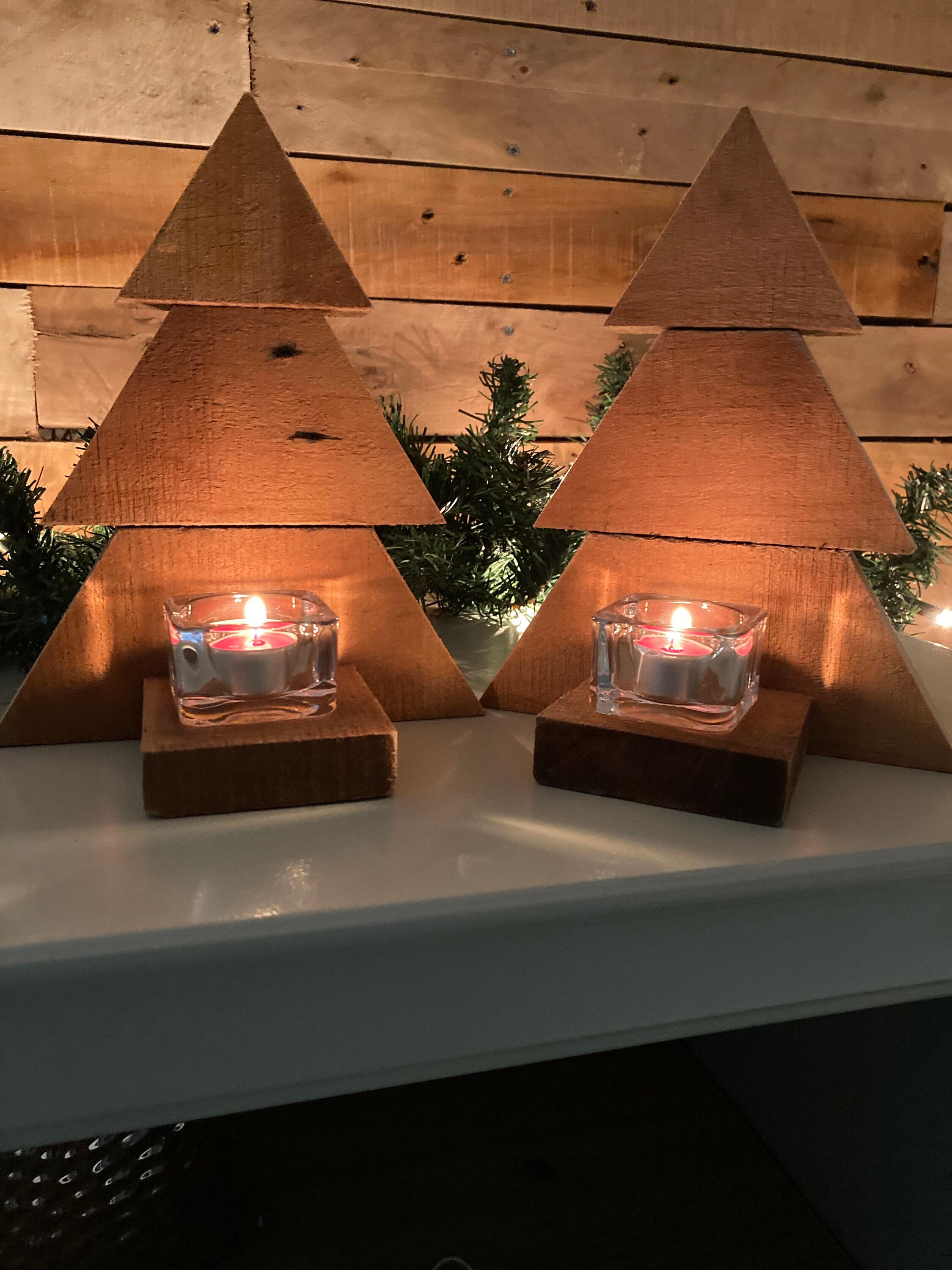 Pair of Christmas tree candle holders with scented candle and Etsy