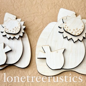 Primitive Pumpkins & Birds/Sunflower DIY Wood Kit, Pumpkin Unfinished DIY Wood Kit, Blanks to Decorate Home Decor, Fall DIY Sign