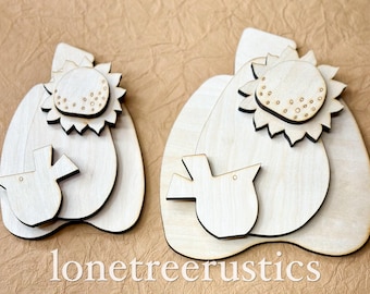 Kit de madera para hacer calabazas y pájaros primitivos/girasoles, kit de madera para hacer calabazas sin terminar, piezas en blanco para decorar el hogar, letrero de otoño para hacer tú mismo.
