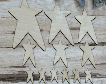 Kit de adornos de estrellas rústicas (12 estrellas surtidas) - Recortes láser de madera para manualidades