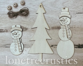 Kit de madera para hacer muñecos de nieve y adornos para el árbol (juego de 3)