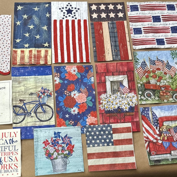 Patriotic/Americana Assorted Napkin Bundle / Decoupage Napkins (14 Total Napkins)