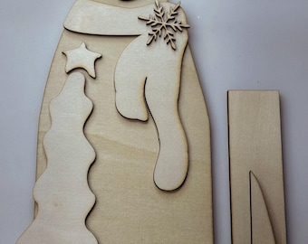 Muñeco de nieve con copo de nieve y árbol, kit de madera para hacer tú mismo, sin terminar, para decorar el hogar, letrero invernal.