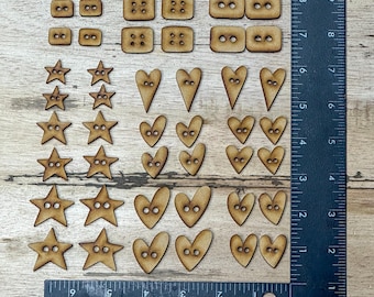 Paquete de botones rústicos (48 botones surtidos de MDF cortados con láser) - Adornos rústicos DIY