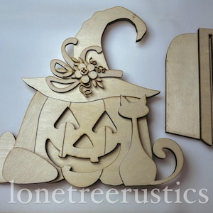 Pumpkin W/Witch Hat Shelf Sitter DIY Wood Kit, Pumpkin Unfinished DIY Wood Kit, Blanks to Decorate Home Decor, Halloween DIY Sign