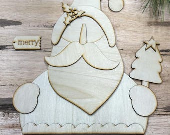 Papá Noel primitivo, bricolaje, madera sin terminar, recortada con láser, manualidad navideña: madera de abedul sin terminar, rústica, manualidad navideña.