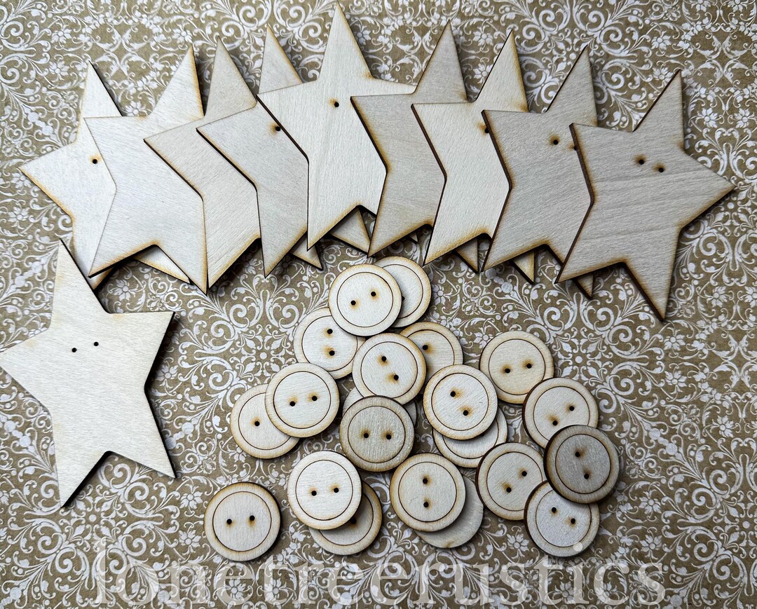 Button Cutouts Star and Button Bundle - Laser Wood Cutouts DIY - Etsy