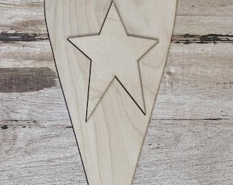 Corazón primitivo con percha de estrella: kit de madera para hacer tú mismo sin terminar, espacios en blanco para decorar la decoración del hogar, percha de puerta con forma de corazón para hacer tú mismo