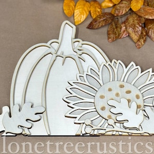 Fall Pumpkin Sunflower w/Leaves Shelf Sitter DIY Wood Kit, Pumpkin Unfinished DIY Wood Kit, Blanks to Decorate Home Decor, Fall DIY Sign