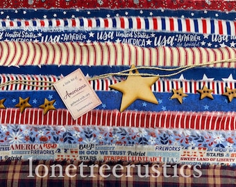 Paquete de tiras de tela rasgadas estilo americano — Edición patriótica - (12 tiras largas con estrellas cortadas con láser)