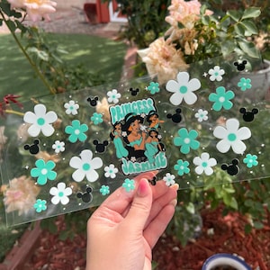 Princess UV DTF Cup Decal - uv dtf Snow Globe Wrap - Custom uv dtf cup wrap - Princess and Flowers Wraps - 063