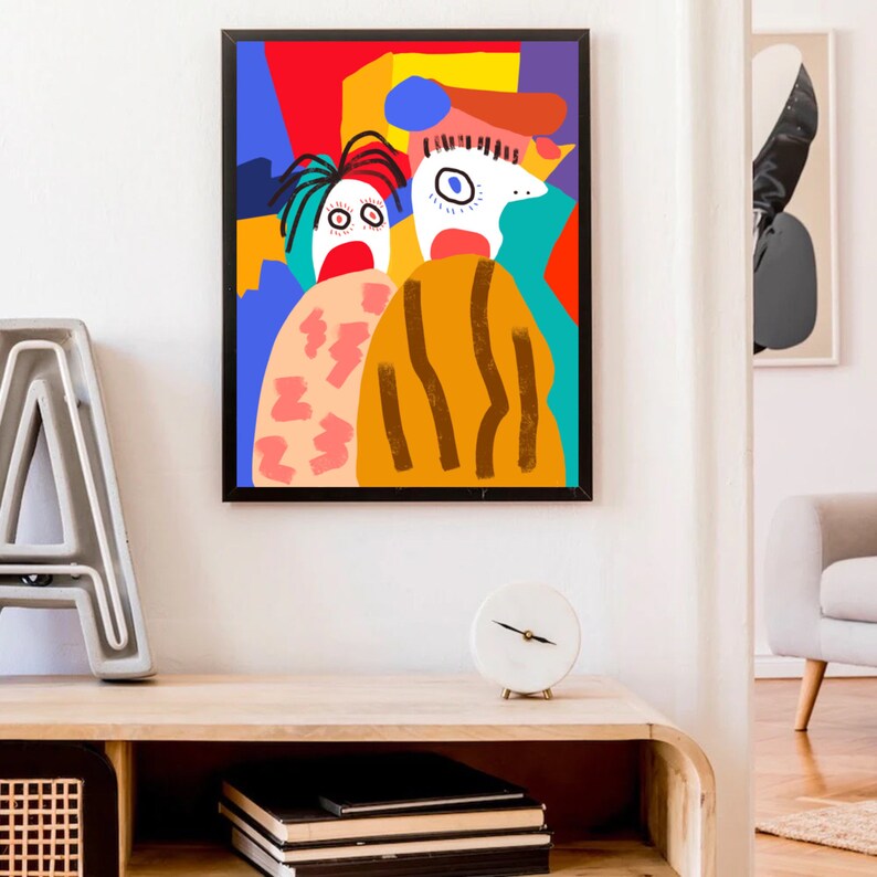 Cool couple Home Decor Eye catching Art Fauvism Wall Poster Pop Art Valentine Abstract Crazy couple Printable Art Colourful Print
