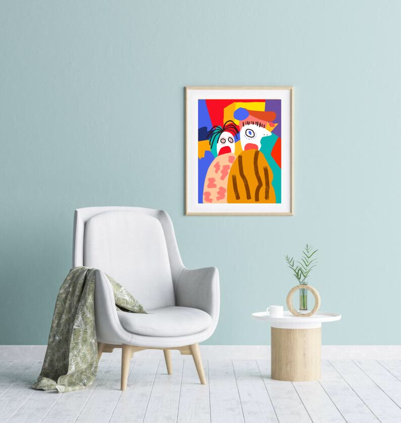 Cool couple Home Decor Eye catching Art Fauvism Wall Poster Pop Art Valentine Abstract Crazy couple Printable Art Colourful Print