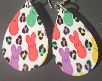 Easter Bunny Teardrop Earrings: Leopard Print Spring Jewelry