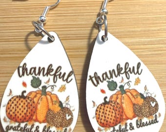 Fall Pumpkin Earrings: Thankful Grateful Blessed, Hypoallergenic
