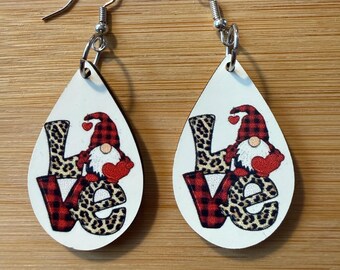 Pendientes de gnomo con estampado de leopardo para el Día de San Valentín - Tema de amor