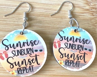 Beach Earrings with Vibrant Sunrise Sunset Design - Lightweight Dangles