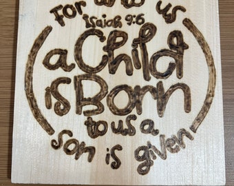 Isaiah 9:6 Wood Sign – Hand-Burned Scripture Plaque – Christian Christmas Decor