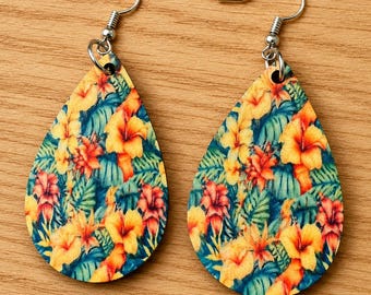 Tropical Floral Teardrop Earrings: Lightweight Summer Dangles