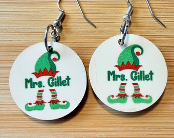 Personalized Teacher Elf Earrings: Custom Holiday Christmas Gift