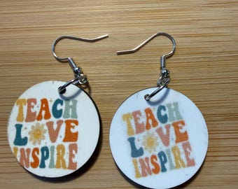 Teach Love Inspire Earrings: Pastel Retro Teacher Gift
