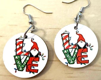 Christmas LOVE Gnome Earrings • Holiday Teacher Jewelry