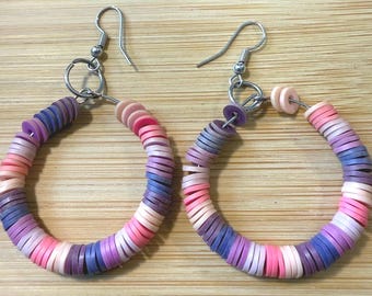 Boho Pastel Beaded Hoop Earrings: Pink, Purple, Lightweight Jewelry