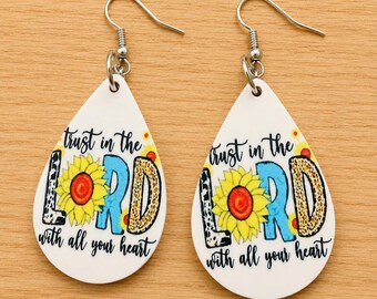 Trust in the Lord Earrings Christian Sunflower Jewelry Proverbs 3 5 Faith
