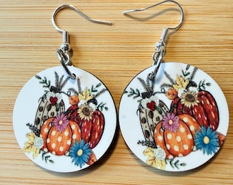 Fall Floral Pumpkin Earrings: Lightweight Hypoallergenic Fall Jewelry