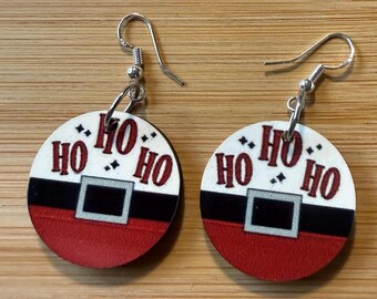 Santa Earrings, Ho Design, Lightweight Engineered Wood Holiday Jewelry